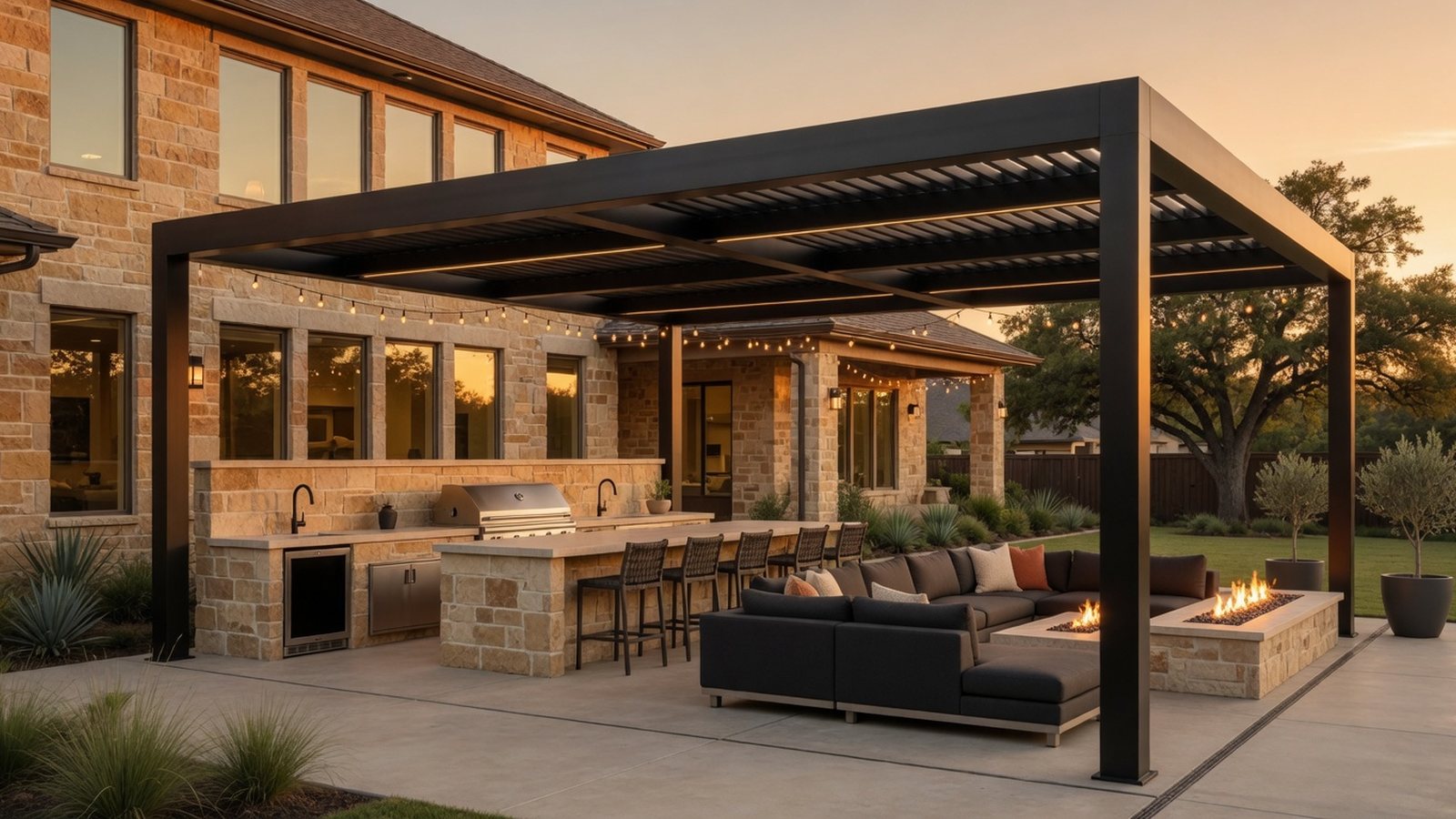 Modern pergola shading a Dallas–Fort Worth outdoor living area